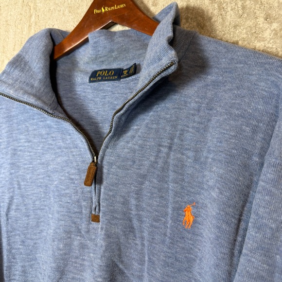 Polo Ralph Lauren Mens 1XB Big & Tall Quarter Zip Pullover Blue Heather Sweater - Picture 2 of 4